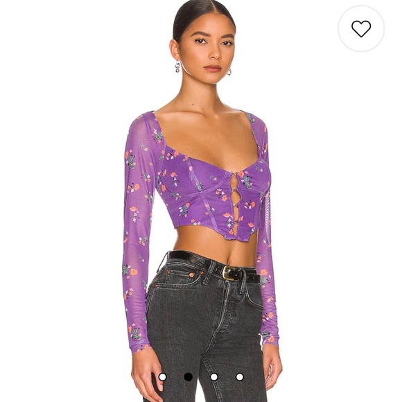 AFRM REVOLVE Purple Floral Mesh Bustier Top Size Small - Picture 3 of 5